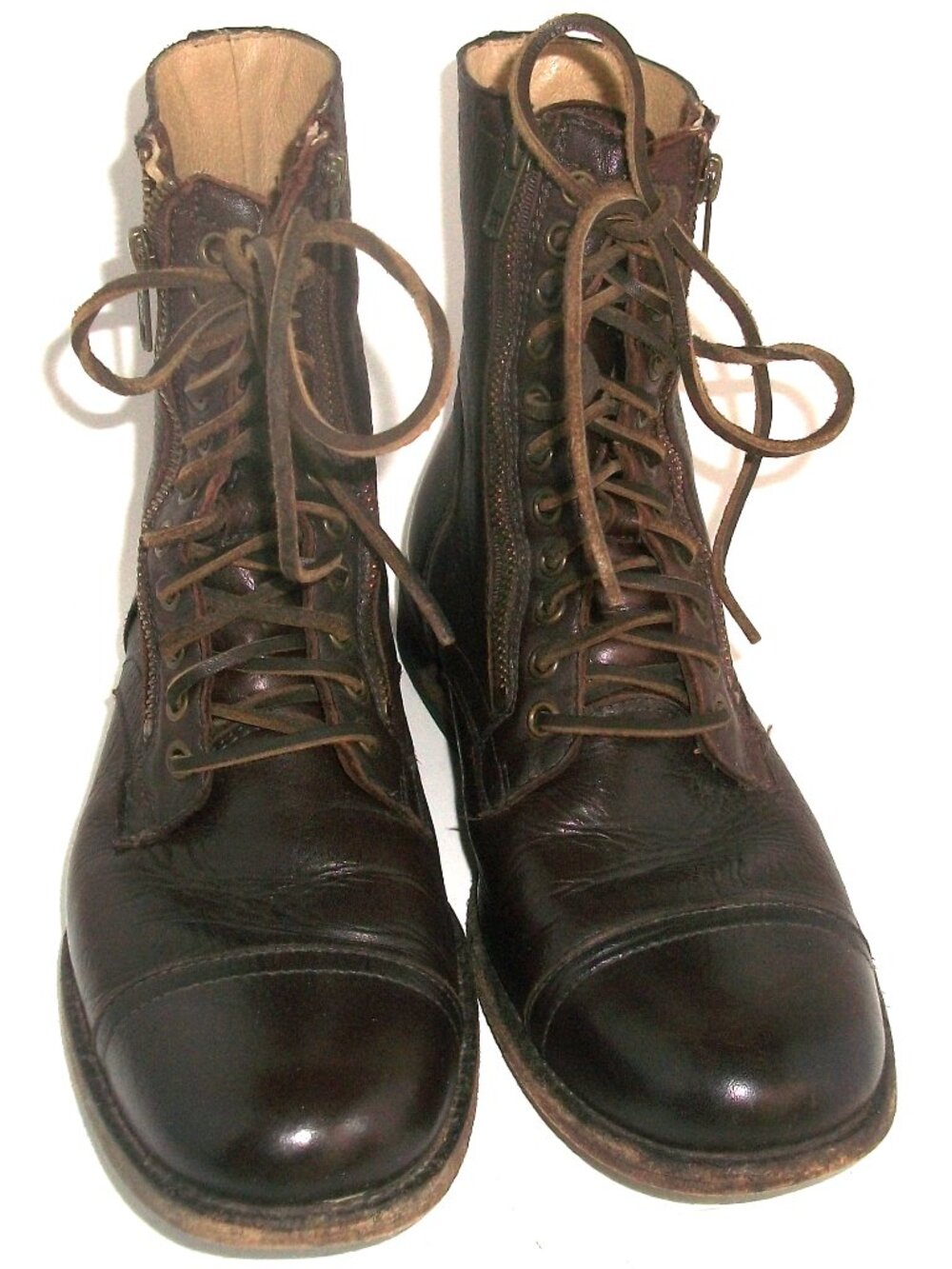 Frye Dark Brown Leather Double Zip Lace Up Tyler Combat Boots